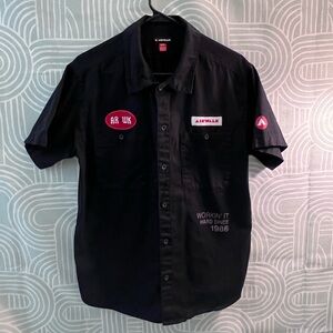 Airwalk Workwear Style Button Down Shirt Black Patch Logo Medium